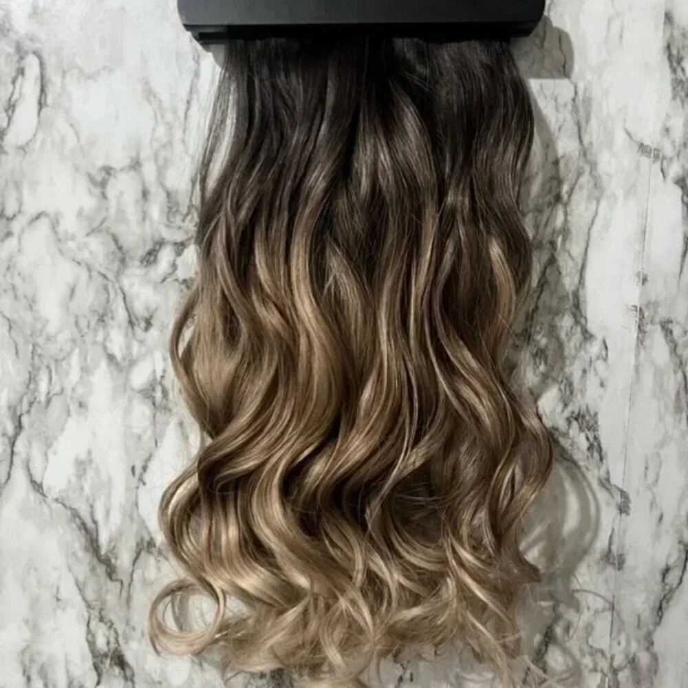 22 Inch Balayage Brown & Blonde Clip in Curly Hair Extensions - human hair blend